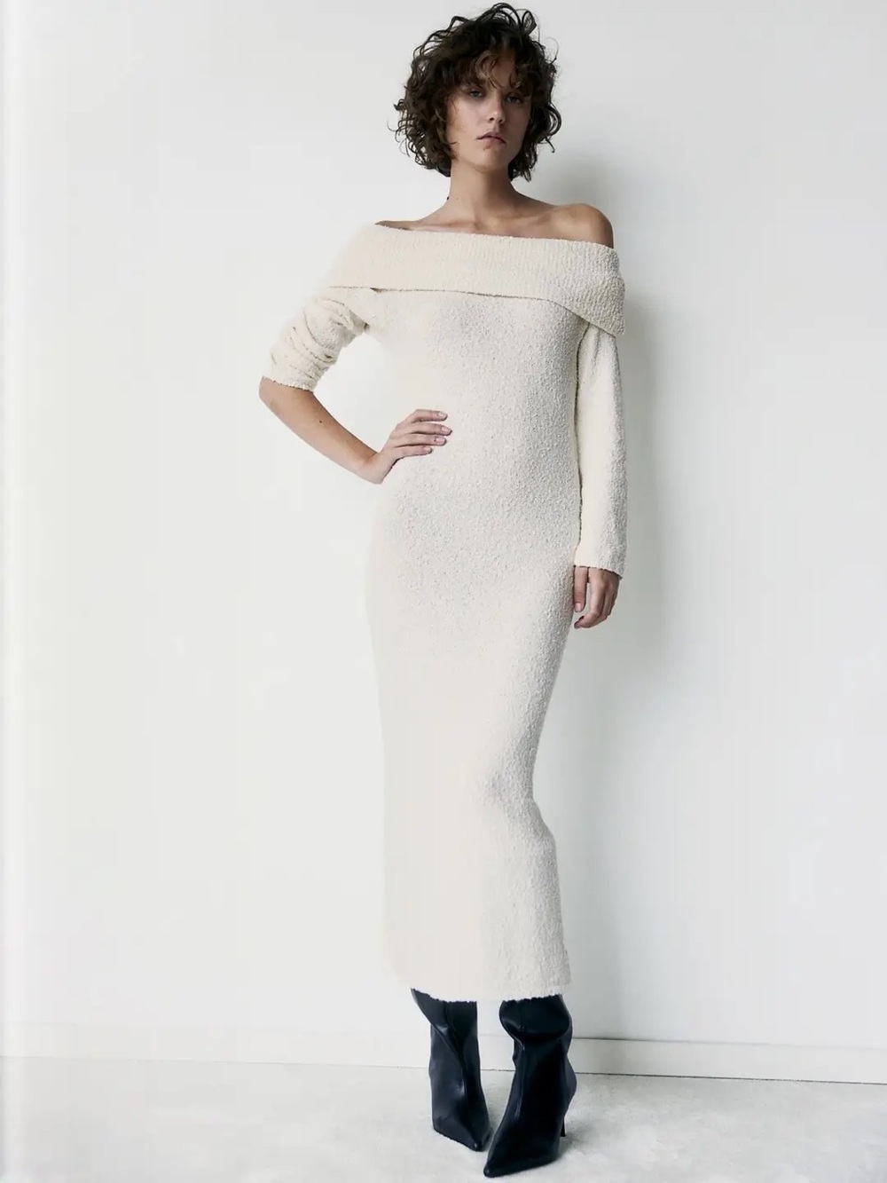 H&M Off-Shoulder Cream Knit Maxi Gown - Picture 4 of 6